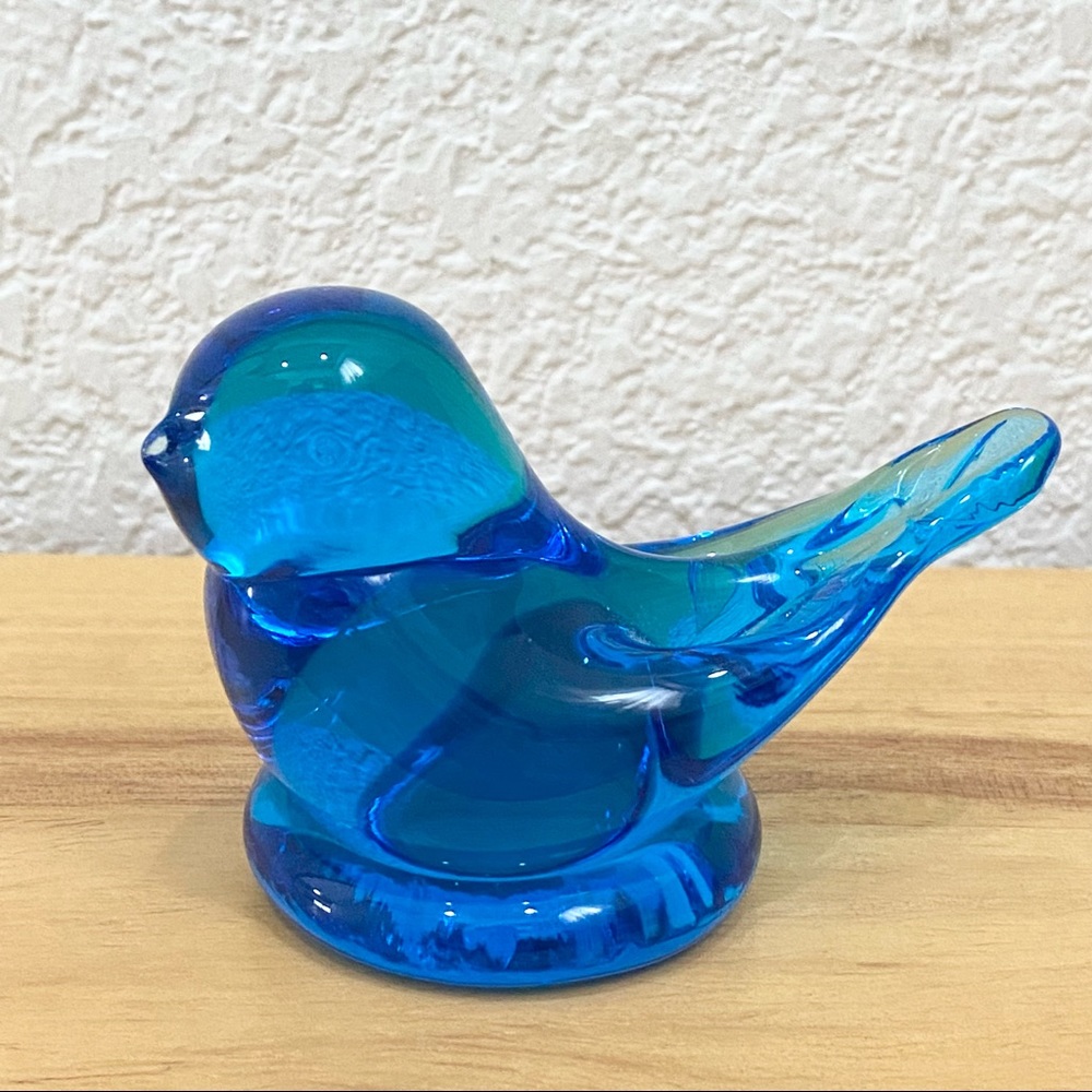 Handmade 2013 Leo Ward Signed Blue Bird of Happiness 2.5” Glass Figurine